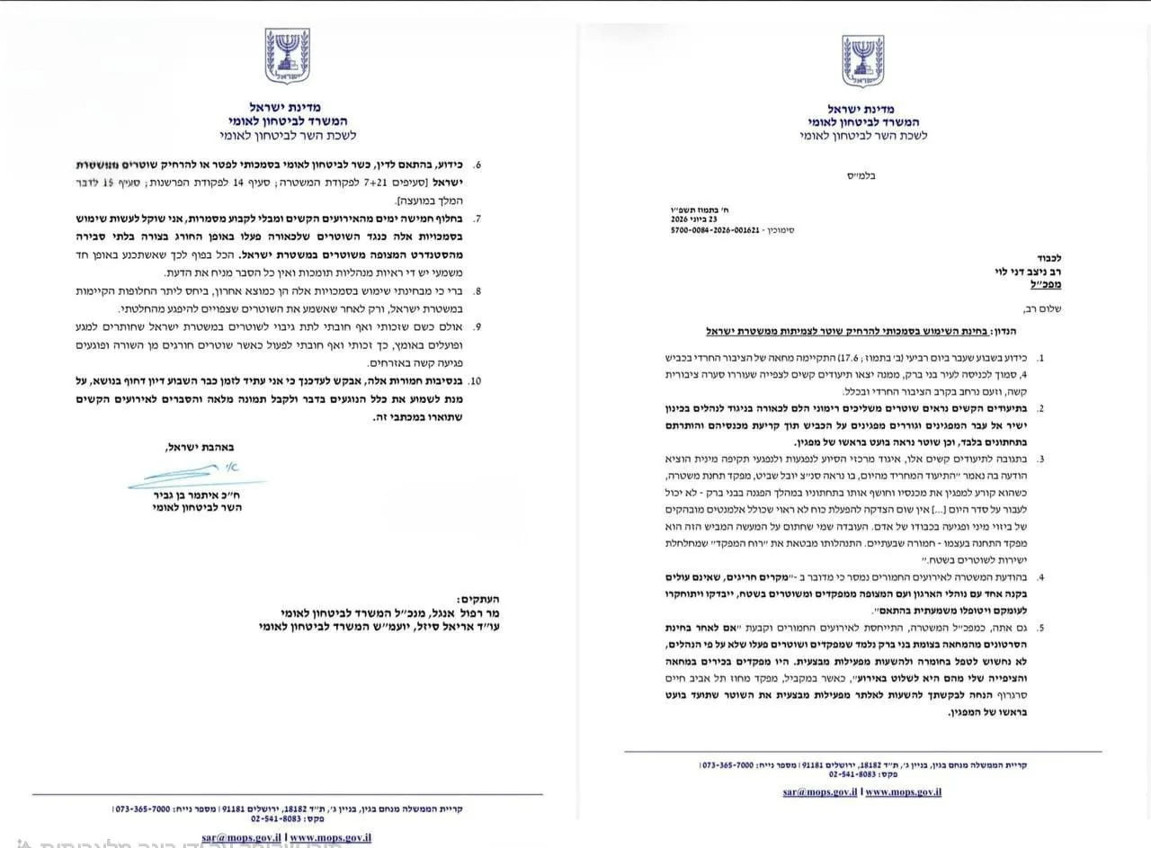 המכתב של השר בן גביר